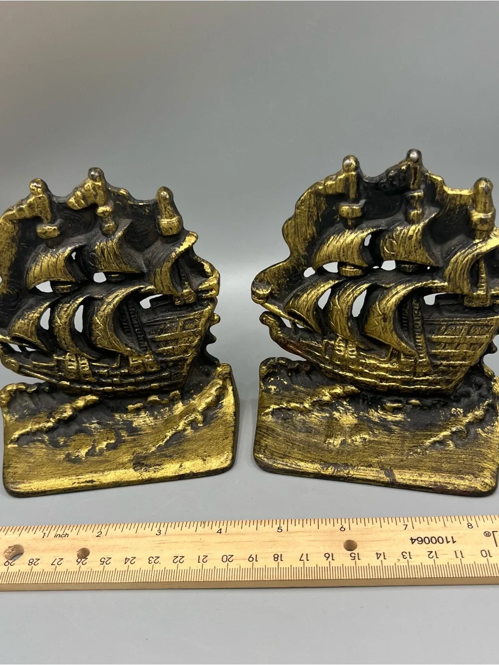 Vintage Nautical Sailing Clipper Ship Metal Library Bookends